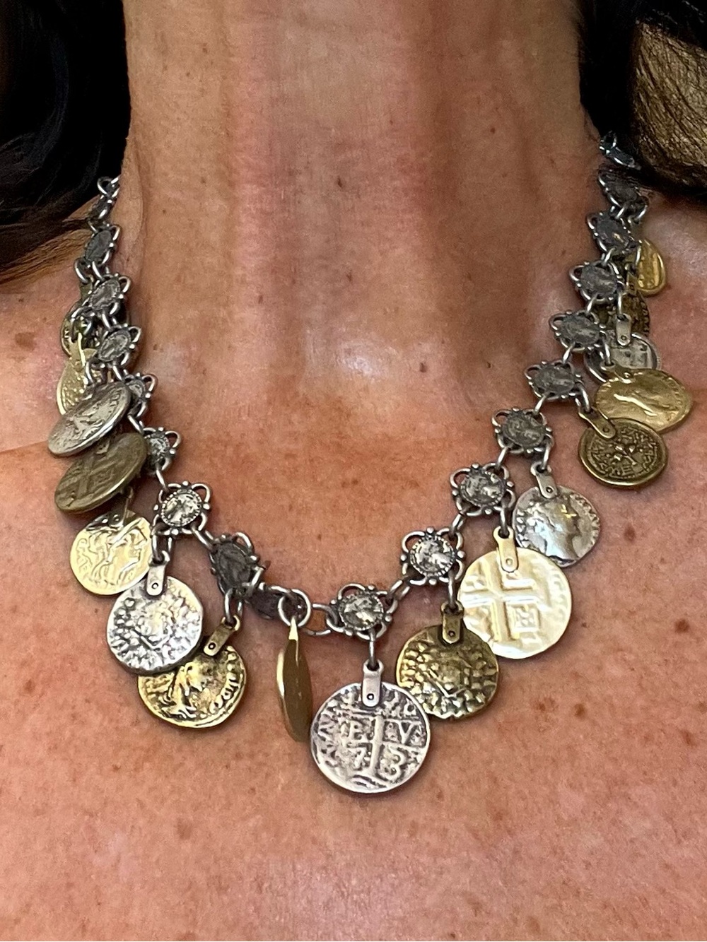 Vintage-Inspired Mixed Metal Coin Necklace - Women Jewelry
